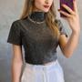 Imagem de Blusa Cropped feminino manga curta gola alta poliamida lurex confortável