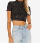 Imagem de Blusa cropped feminino manga curta gola alta poliamida lurex moda blogueira