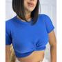 Imagem de Blusa cropped feminino manga curta nozinho transpassado frontal canelado