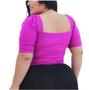 Imagem de Blusa cropped feminino manga curta princesa plus size decote reto moda barata