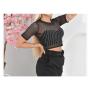 Imagem de Blusa cropped feminino manga curta tule aplicação de strass variados gola rasa