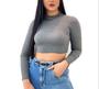 Imagem de Blusa cropped feminino manga longa gola alta canelada moda influencer