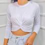 Imagem de Blusa cropped feminino manga longa nozinho blogueira Viscolaycra