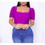 Imagem de Blusa Cropped feminino manga princesa decote reto poliéster fashion