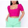 Imagem de Blusa Cropped feminino manga princesa decote reto poliéster fashion