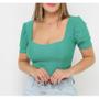 Imagem de Blusa Cropped feminino manga princesa decote reto poliéster fashion