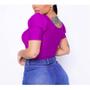 Imagem de Blusa Cropped feminino manga princesa decote reto poliéster roupas femininas