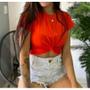 Imagem de Blusa cropped feminino nozinho manga curta viscolaycra sem bojo