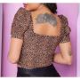 Imagem de Blusa Cropped feminino onça decote V com bojo manga curta princesa estilo