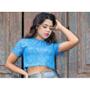 Imagem de Blusa cropped feminino paetê manga curta gola rasa fashion