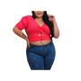 Imagem de Blusa cropped feminino plus size canelado decote regulagem manga bufante fashion