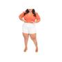 Imagem de Blusa cropped feminino plus size canelado decote V profundo manga bufante fashion