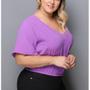 Imagem de Blusa cropped feminino plus size gola V manga curta fluida roupas femininas