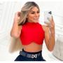 Imagem de Blusa cropped feminino poliéster gola alta cavada alinha seio elegante