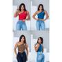 Imagem de Blusa cropped feminino recorte gota um ombro só regata suplex com  bojo fashion