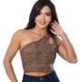 Imagem de Blusa cropped feminino recorte gota um ombro só regata suplex com bojo moda elegante