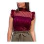 Imagem de Blusa Cropped feminino renda poa com bojo cavada babado fashion