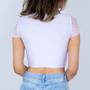 Imagem de Blusa cropped feminino renda transparente gola alta manga curta com bojo