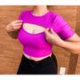 Imagem de Blusa Cropped feminino tecido poliéster confortável  manga curta decote vazado