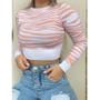 Imagem de Blusa cropped feminino tricô modal manga longa zebra roupas femininas