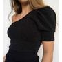 Imagem de Blusa Cropped feminino um ombro só bufante poliamida lurex elegante