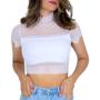 Imagem de Blusa cropped gola alta manga curta renda transparente com bojo