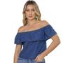 Imagem de Blusa Cropped Jeans Feminina Ciganinha Ombro