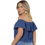 Imagem de Blusa Cropped Jeans Feminina Ciganinha Ombro