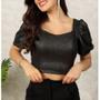 Imagem de Blusa Cropped lurex manga bufante decotado feminino moda estilo