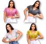 Imagem de Blusa Cropped lurex manga curta decote v bufante estilo feminina