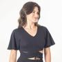 Imagem de Blusa Cropped Malha Crochê Com Abertura E Ajuste Manga Flare