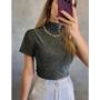 Imagem de Blusa cropped manga curta feminina gola alta poliamida lurex