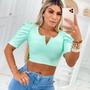 Imagem de Blusa cropped manga curta princesa decote V feminino