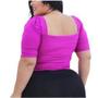 Imagem de Blusa Cropped manga curta princesa plus size decote reto feminino estilo