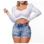 Imagem de Blusa cropped manga longa bufante drapeado com bojo moda feminina