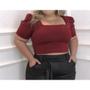 Imagem de Blusa cropped manga princesa reto plus size feminino blogueira