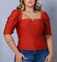 Imagem de Blusa Cropped plus size decote reto V bufante feminino elegante