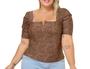 Imagem de Blusa Cropped plus size decote reto V bufante feminino elegante