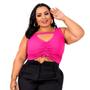 Imagem de Blusa cropped plus size drapeado pingente na amarração regata canelado feminino estilo