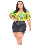 Imagem de Blusa Cropped plus size estampada decote v manga curta flare feminina elegante