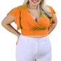 Imagem de Blusa Cropped Plus Size Feminina Gola V Transpassado Manga Godê