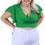 Imagem de Blusa Cropped Plus Size Feminina Gola V Transpassado Manga Godê