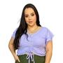 Imagem de Blusa cropped plus size feminino manga dois babados decote v regulagem frontal