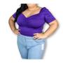 Imagem de Blusa cropped plus size macio manga bufante decote drapeado poliéster feminino estilo