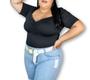 Imagem de Blusa cropped plus size onça manga bufante decote drapeado feminino