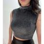 Imagem de Blusa cropped poliamida lurex regata gola alta feminino fashion