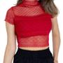 Imagem de Blusa cropped renda transparente gola alta feminino com bojo manga curta