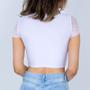 Imagem de Blusa Cropped renda transparente gola alta manga curta com bojo feminino moda