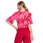 Imagem de Blusa Cropped Rovitex Feminina Manga Ampla Estampada Rosa/vermelho