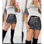 Imagem de Blusa cropped t-shirt feminino manga paetê moda